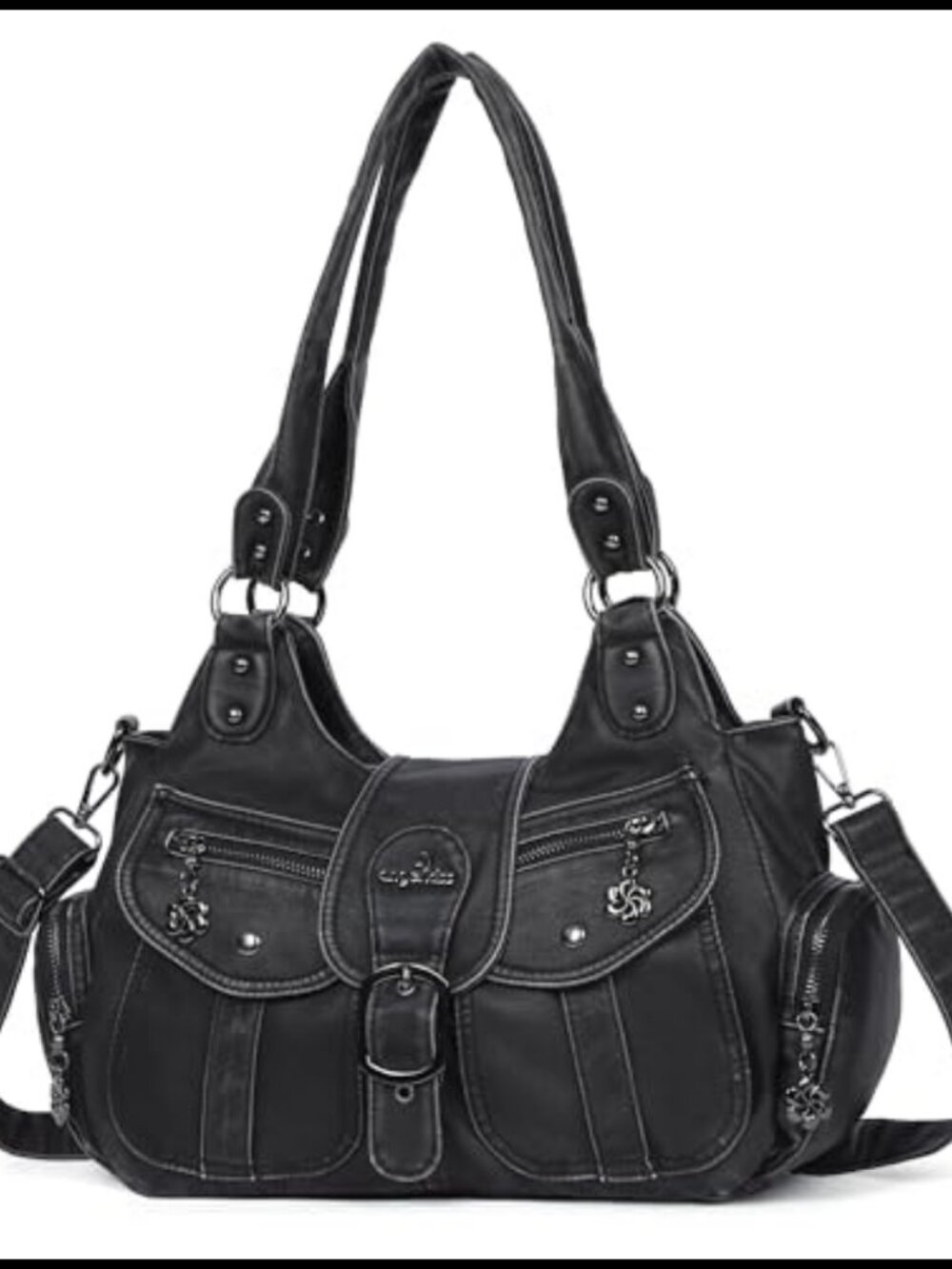 Vegan Leather Hobo Shoulder Bag with Crossbody Strap